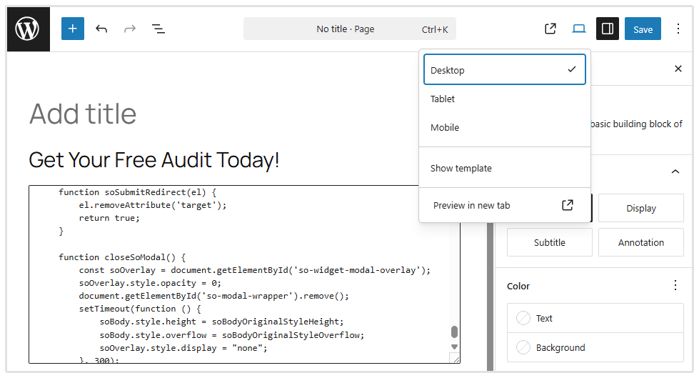 Preview Page WordPress